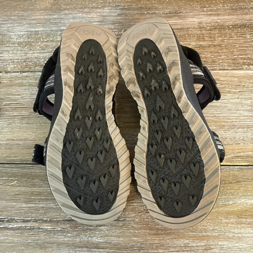Ryka Kona Trek Sandals Womens 8.5M Gray Black Adjustable Sports Hiking Strappy